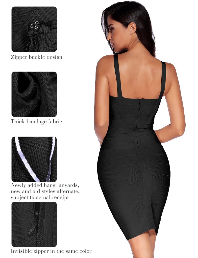 Meilun Women's Celebrity Bandage Bodycon Dress Birthday Party Pencil Dress Night Out Dress(Black,M) - Image 2